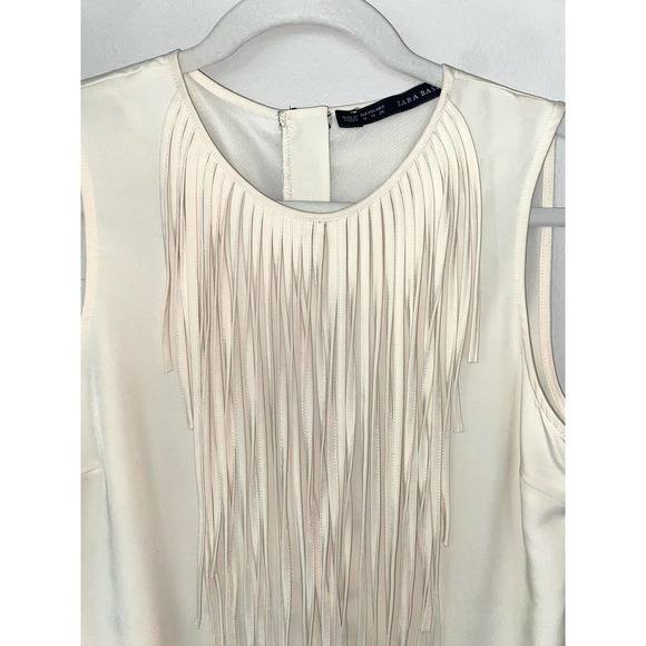 ZARA womens medium ivory fringe front tunic mini dress crew neck sleeveless 0064 - Picture 4 of 11
